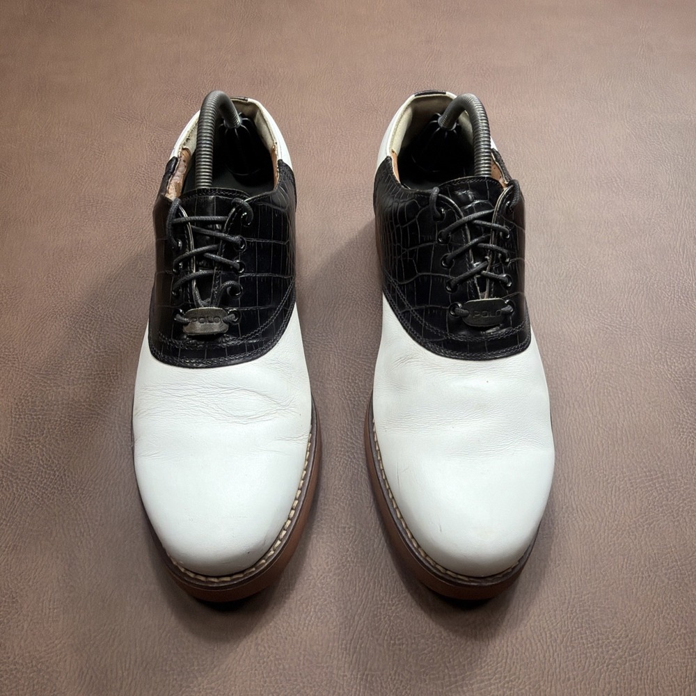 VTG 90's Polo Ralph Lauren CROC LEATHER Golf Shoes Mens Size 10.5 Made Portugal - Picture 2 of 14